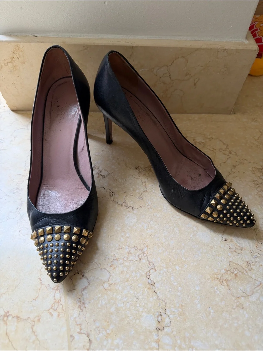 Gucci Black Studded Pointed-Toe Stiletto Pumps